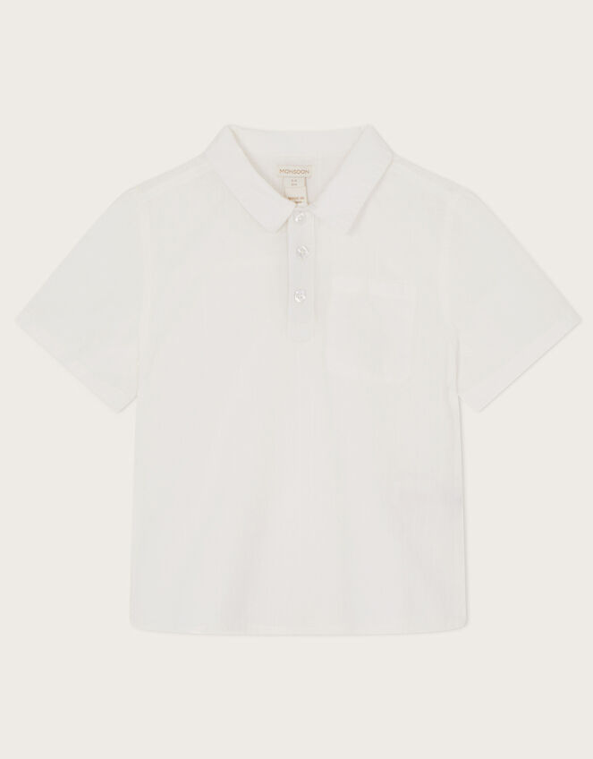 Half Placket Slub Shirt , Ivory (IVORY), large