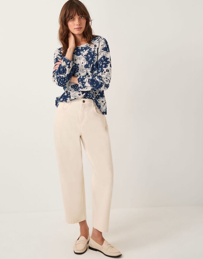 Alison Abstract Floral Jersey Top, Blue (NAVY), large