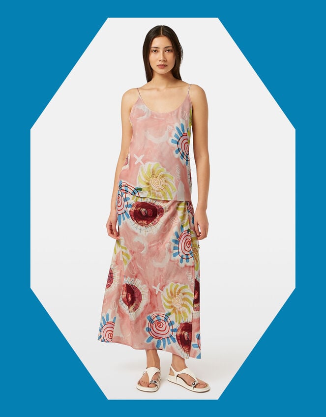 Abstract Print Midi Wrap Skirt, Pink (PINK), large