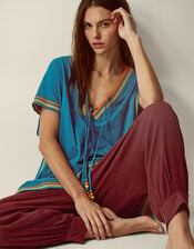 Maeve V-Neck Mini Kaftan, Blue (TURQUOISE), large
