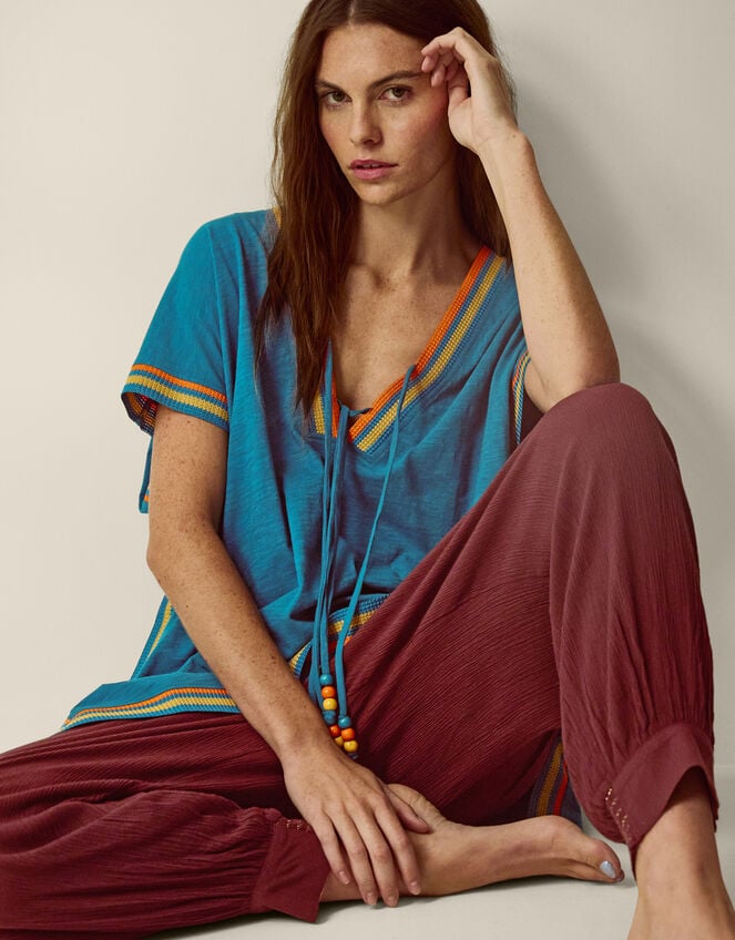 Maeve V-Neck Mini Kaftan, Blue (TURQUOISE), large