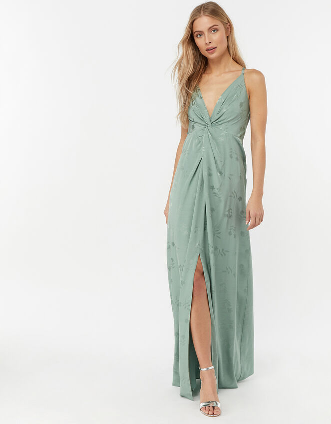 Karlie Knot Front Jacquard Dress, Green (GREEN), large