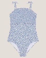 Ditsy Floral Smocked Swimsuit, Ivory (IVORY), large
