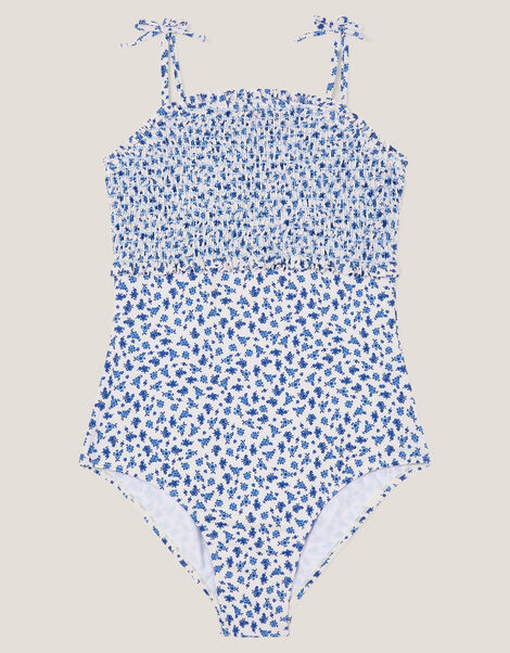 Ditsy Floral Smocked Swimsuit, Ivory (IVORY), large