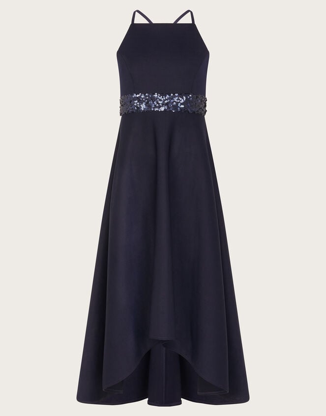 Strappy Sequin High-Low Prom Dress, Blue (NAVY), large