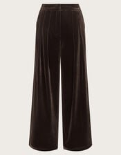 Valery Wide Leg Velvet Trousers, Brown (CHOCOLATE), large