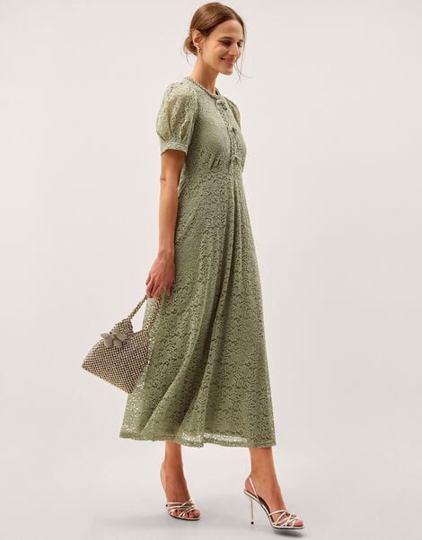 Celina Puff Sleeve Lace Midi Dress, Green (SAGE), large