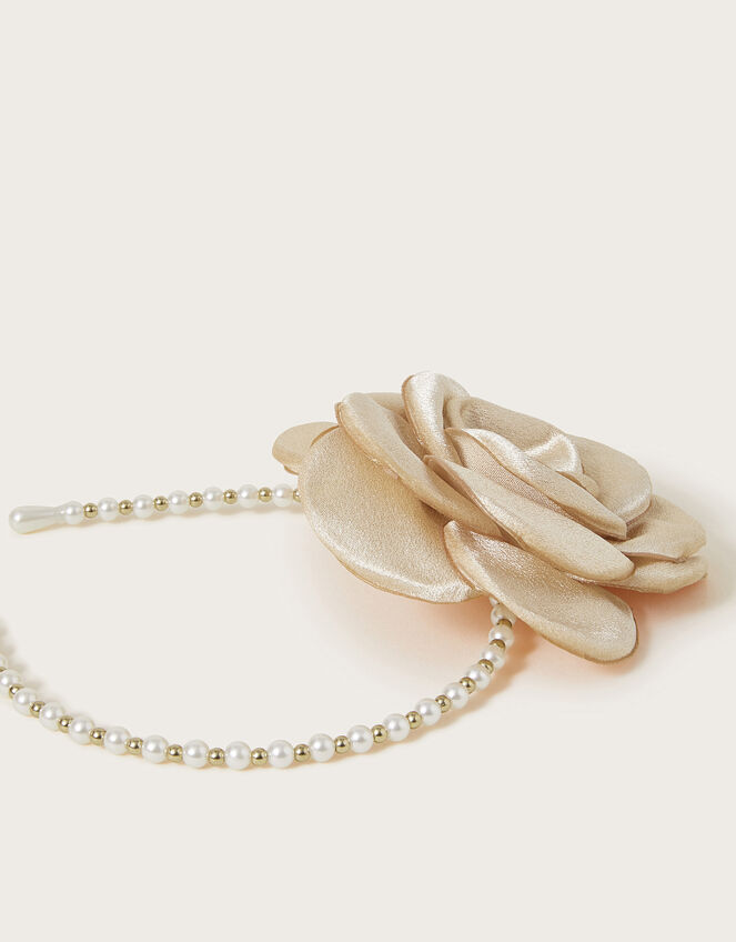 Rosette Pearl Beaded Headband, , large