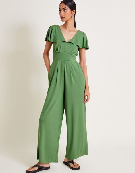 Ronda Ruffle Jersey Jumpsuit, Green (GREEN), large