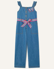 Denim Belted Jumpsuit, Blue (BLUE), large