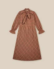 Shelly Neck Tie Check Midi Dress, Pink (PINK), large