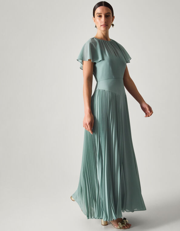 Madison Flutter Sleeve Pleated Bridesmaid Dress, Green (SAGE), large