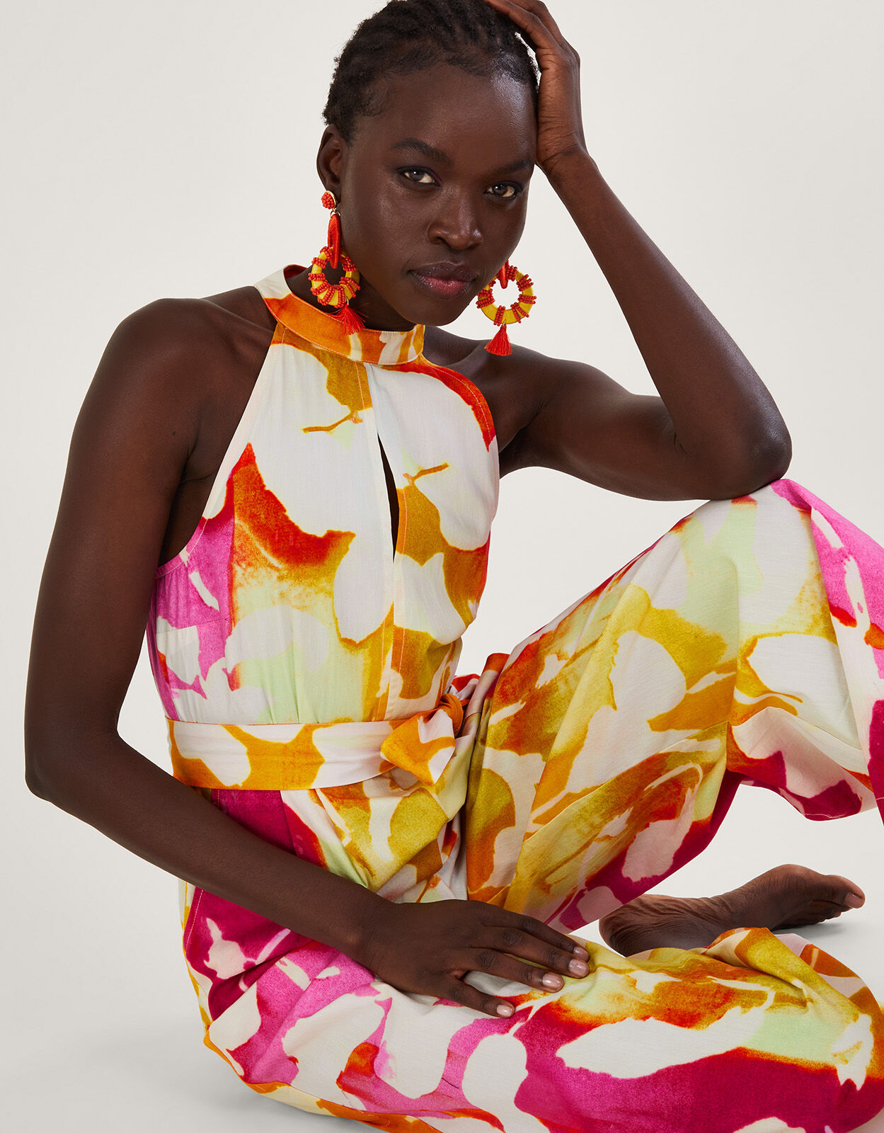 Elaxi Abstract Print Jumpsuit Pink