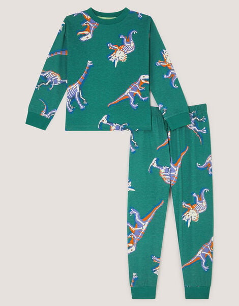 Glow in the Dark Dinosaur Jersey Pyjama Set  , Green (GREEN), large