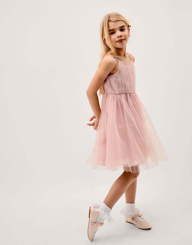 Pansy Embroidered Tulle Dress, Pink (PINK), large