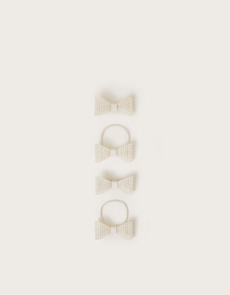 4-Pack Pearl Beaded Bow Hair Set, Ivory (IVORY), large