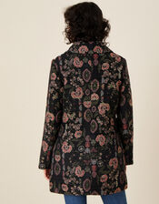 Jackie Floral Jacquard Coat, Black (BLACK), large
