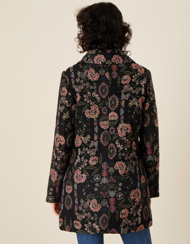 Jackie Floral Jacquard Coat, Black (BLACK), large