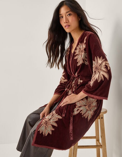 Jaz Embroidered Velvet Kimono, Copper (COPPER), large