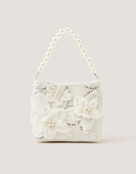 Flower Embellished Mesh Bag, , large