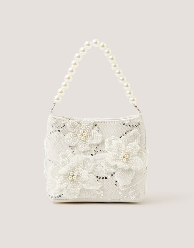 Flower Embellished Mesh Bag, , large