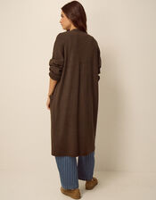 Zuri Zip Longline Cardigan, Brown (CHOCOLATE), large