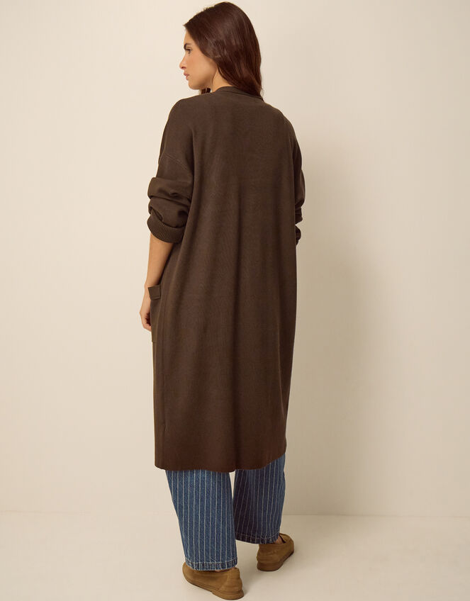 Zuri Zip Longline Cardigan, Brown (CHOCOLATE), large
