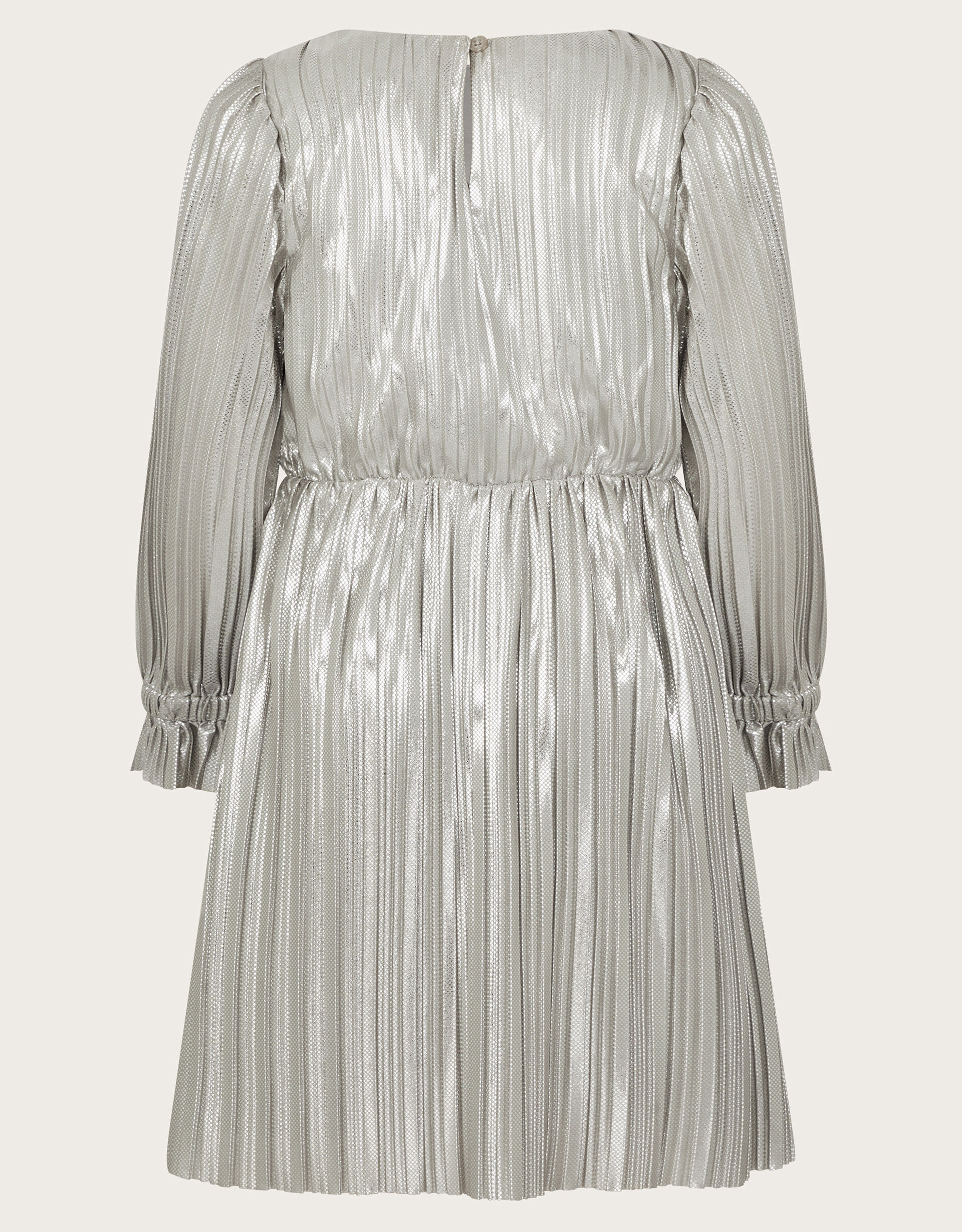Long Sleeve Metallic Plisse Dress Silver Girls Dresses Monsoon US