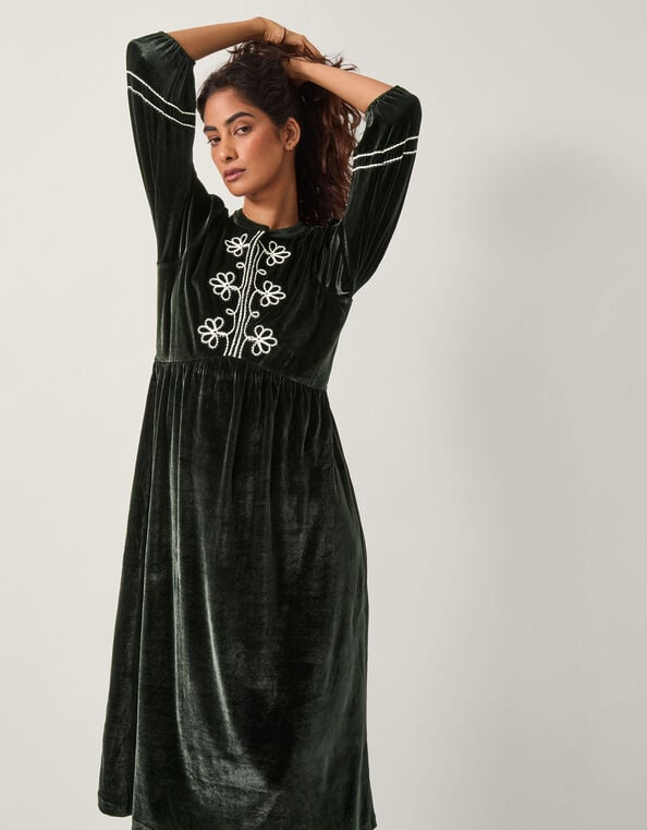 Venus Embroidered Velvet Midi Dress, Black (BLACK), large