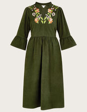 Embroidered Floral Cord Dress, Green (GREEN), large