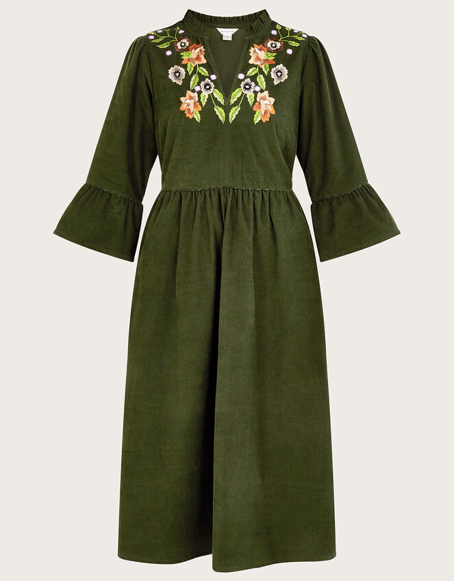 Embroidered Floral Cord Dress, Green (GREEN), large