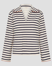 Sami Stripe Long Sleeve Collar Top, Ivory (IVORY), large