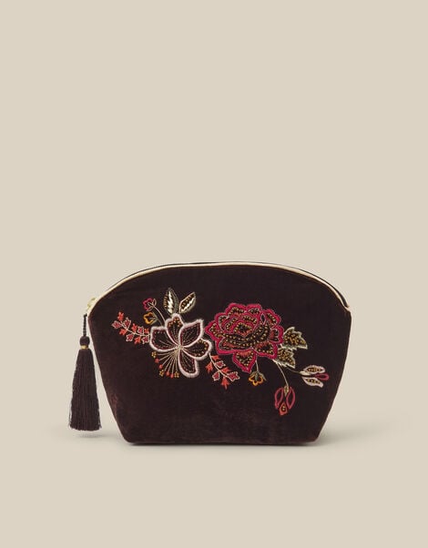 Floral Embroidered Velvet Make Up Bag, , large