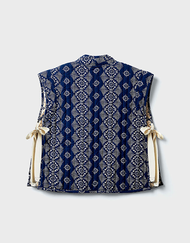 East Celine Printed Textured Cotton Gilet, Blue (NAVY), large