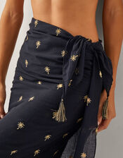 Ivy Palm Embroidered Sarong, Black (BLACK), large