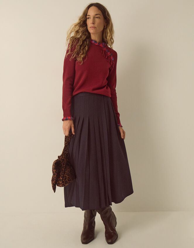 Cleo Check Frill Jumper, Red (BURGUNDY), large