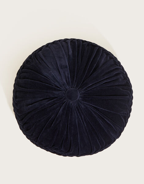 Round Smocked Cushion Blue, Blue (NAVY), large