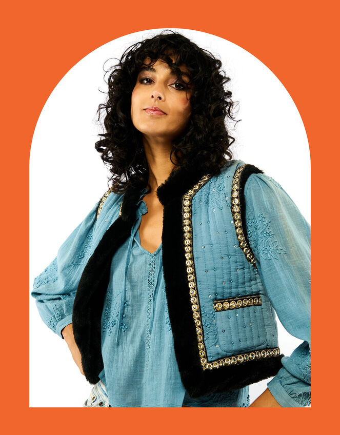 Wild Isco Embellished Waistcoat, Blue (BLUE), large