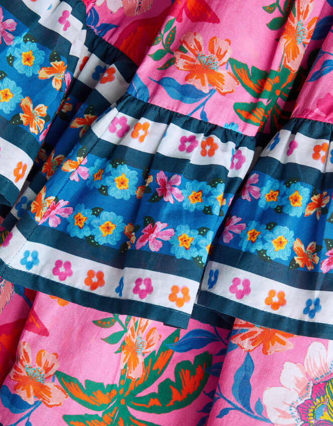 Tropical Print Tiered Dress, Pink (PINK), large