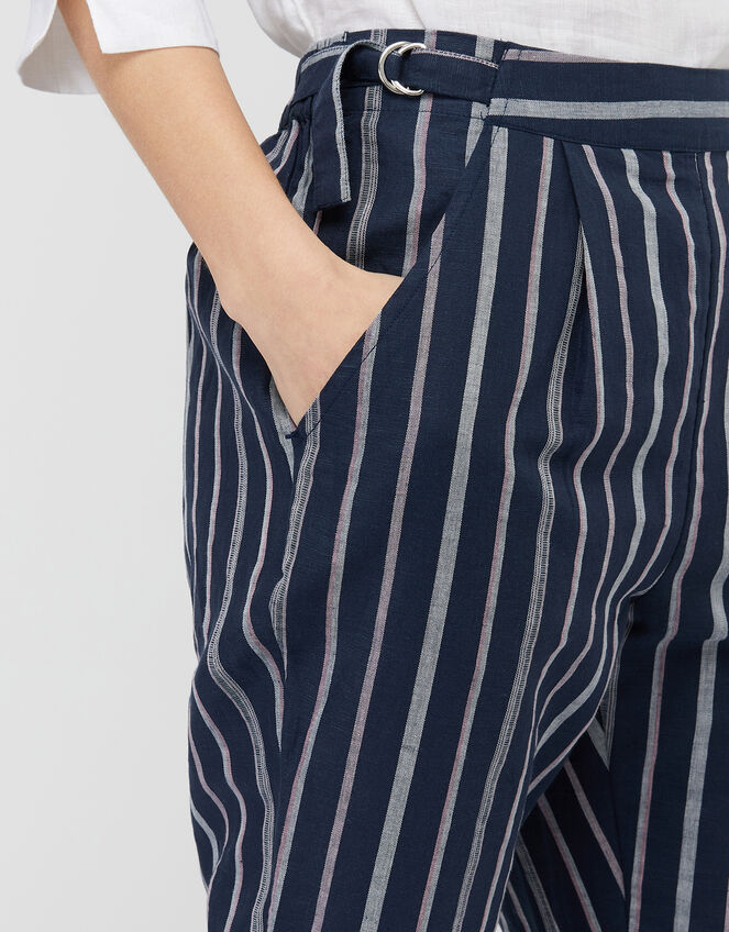 Sandra Stripe Trousers in Linen and Organic Cotton, Blue (NAVY), large