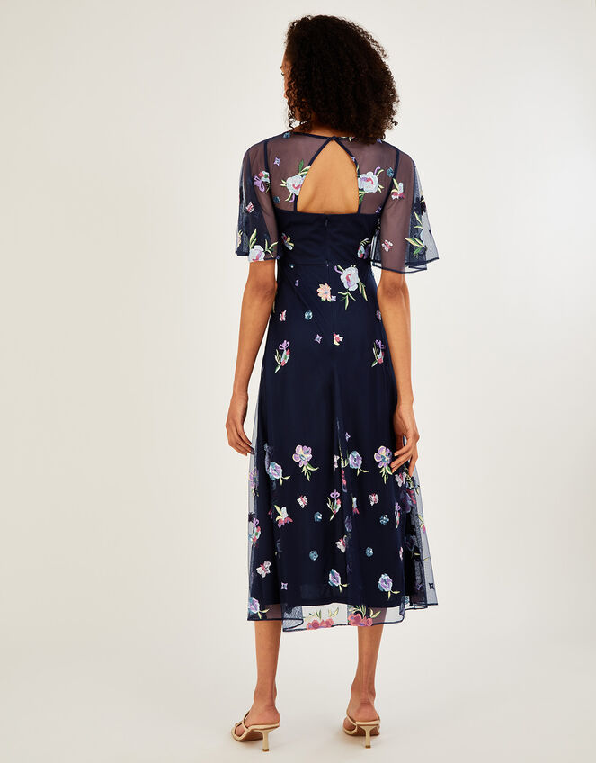 Paula Embellished Midi Dress in Recycled Polyester, Blue (NAVY), large
