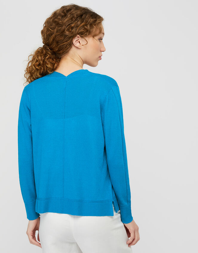 Esmie Lightweight Knit Cardigan in Linen Blend, Blue (BLUE), large