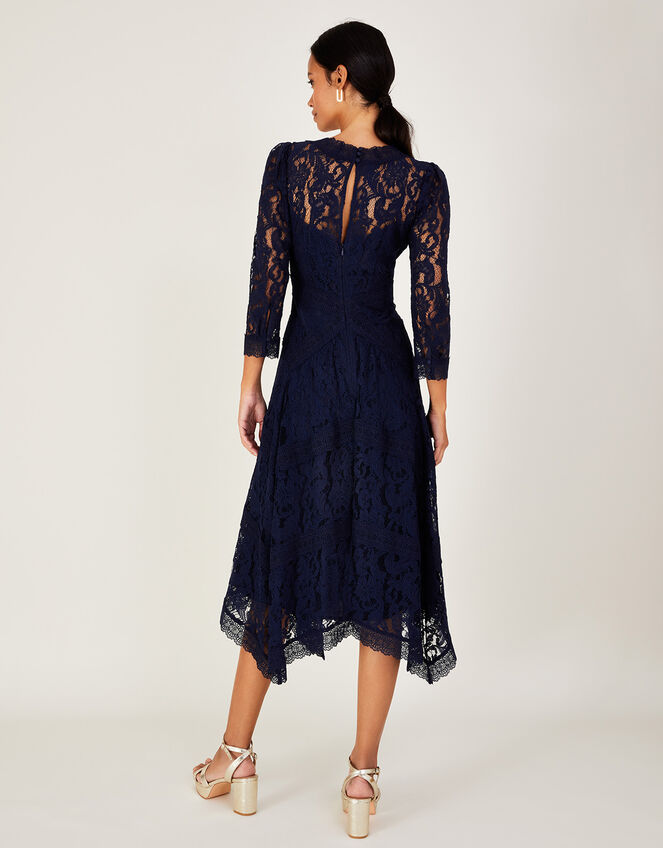 Ellen Lace Hanky Hem Dress, Blue (NAVY), large