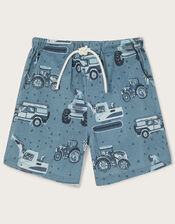 Vehicle Print Slub Drawstring Shorts, Blue (BLUE), large