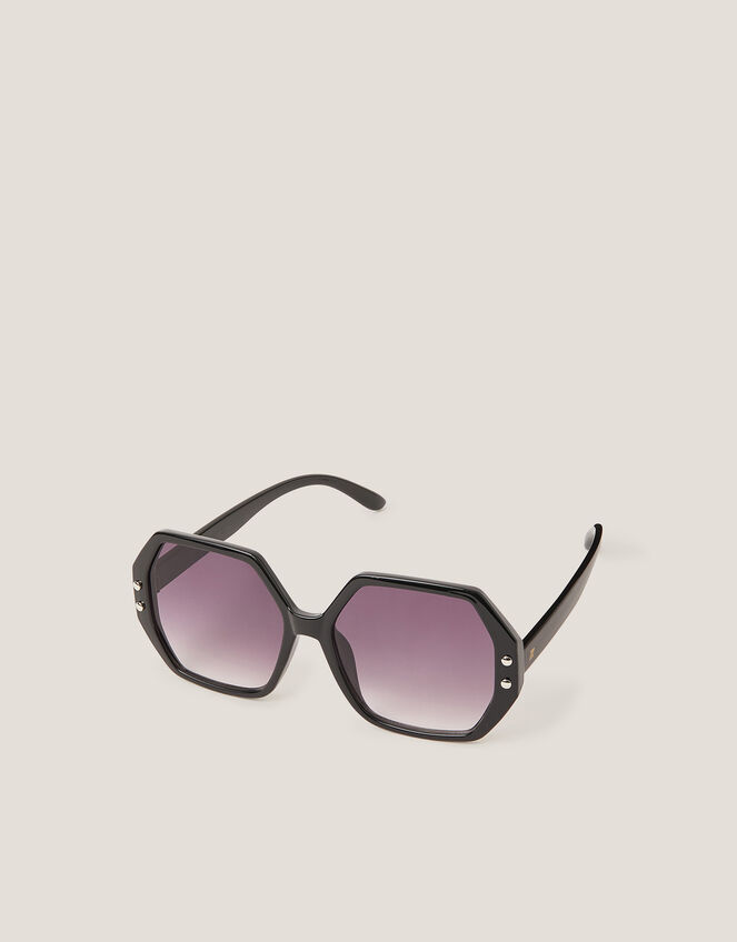 Oversized Hexagonal Sunglasses, Black (BLACK), large