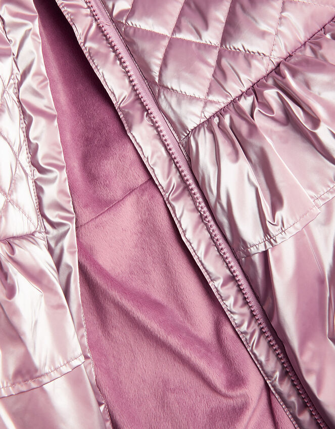 Iridescent Faux Fur Hood Padded Coat, Pink (PINK), large