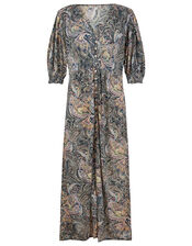 Paisley Jersey Midi Dress in Sustainable Viscose, Blue (NAVY), large