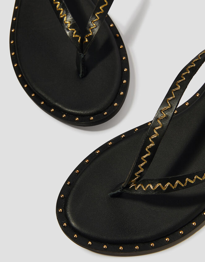 Cleo Stud Leather Strappy Flip Flop Sandals, Black (BLACK), large