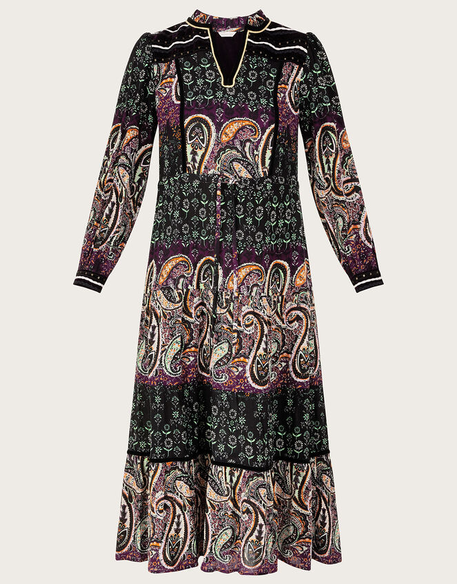 Paisley Print Embroidered Dress in LENZING™ ECOVERO™ , Black (BLACK), large