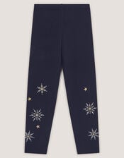 Embroidered Snowflake Leggings, Blue (NAVY), large